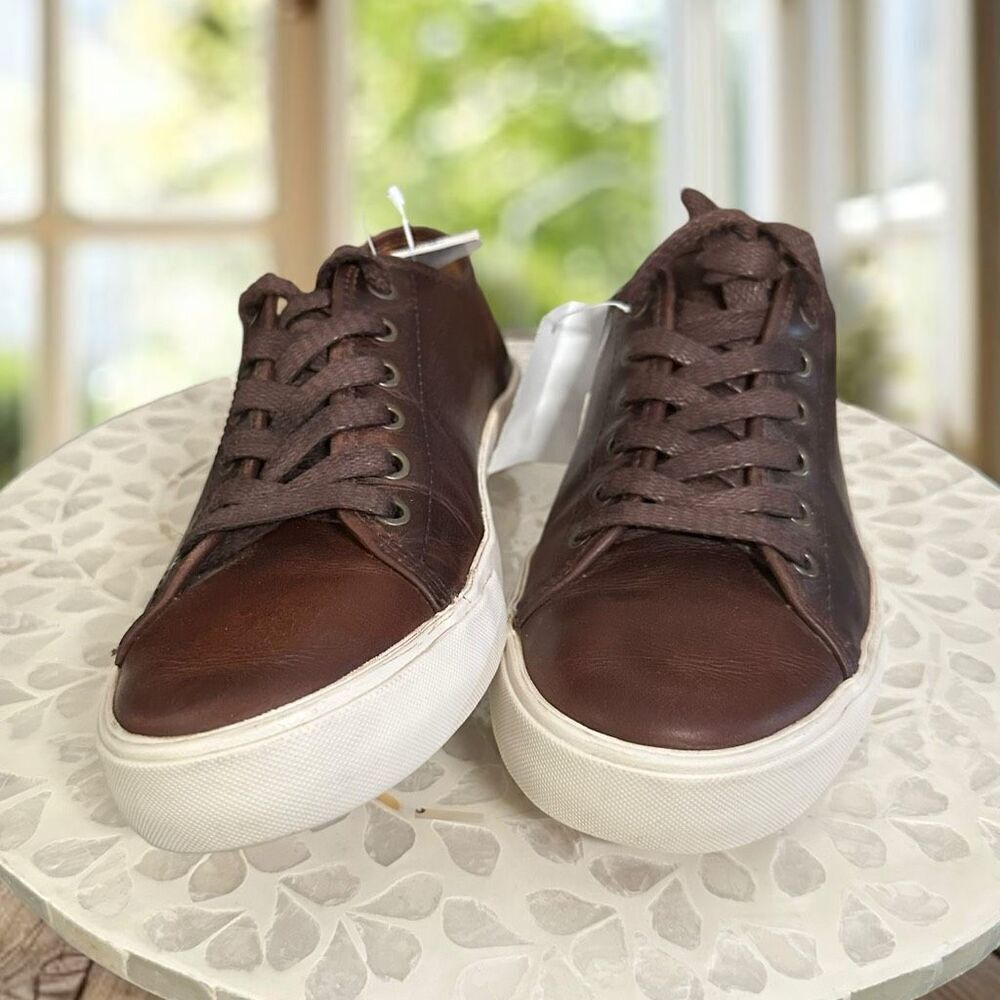 FRYE Vintage Italian Full Grain Leather Low Lace Sneaker Shoes Size 9 - Picture 3 of 13